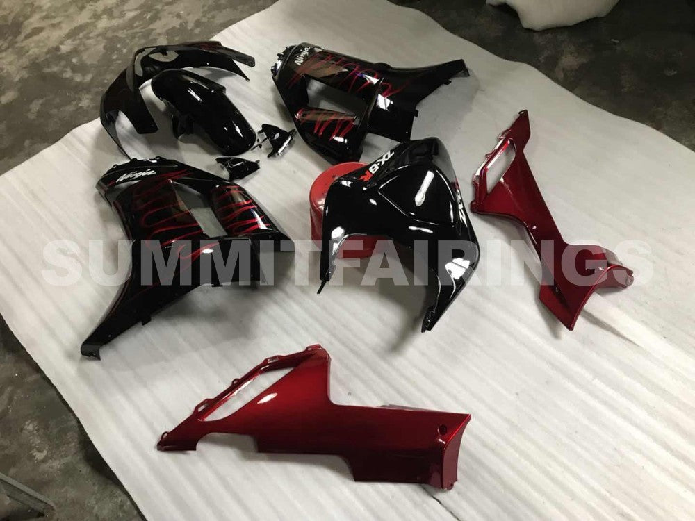 Fairings For Kawasaki ZX6R ZX636 Black & Red Flame Ninja (2007-2008)