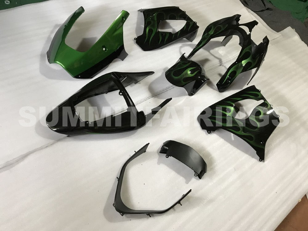 Fairings For Kawasaki ZX9R 2002-2003 Glossy black & Green flame