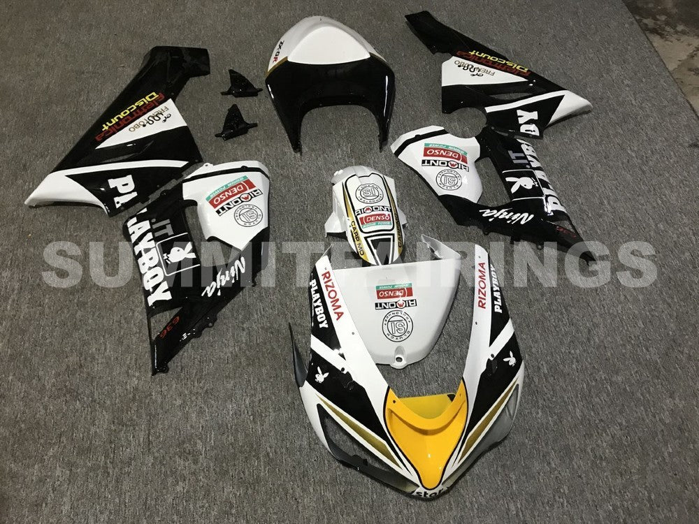 Fairings For Kawasaki ZX6R 636 Black White Yellow (2005-2006)