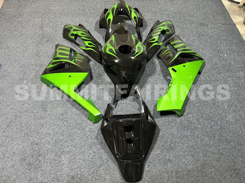 Fairings For Honda CBR 1000 RR Black & Green Flame (2004-2005)
