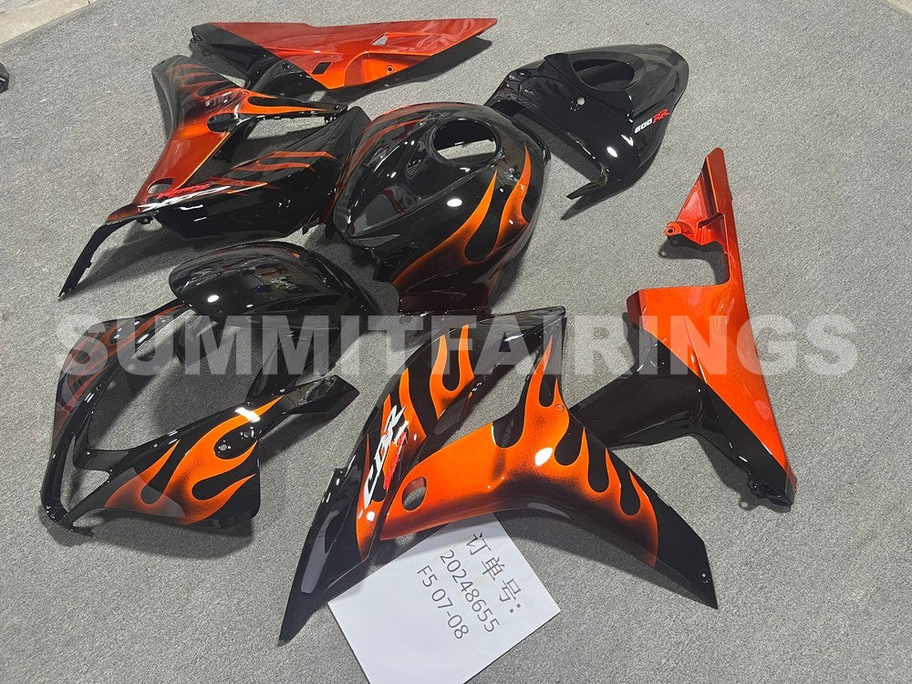 Fairings For Honda CBR 600 RR Black & Orange Flame (2007-2008)