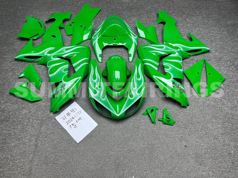 Fairings For Kawasaki ZX 10R Green & White Flame Ninja (2006-2007)