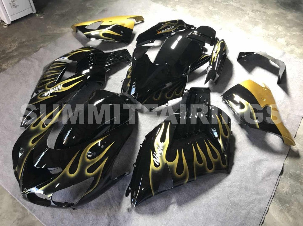 Fairings For Kawasaki ZX14R Black & Gold Flame Ninja (2006-2011)
