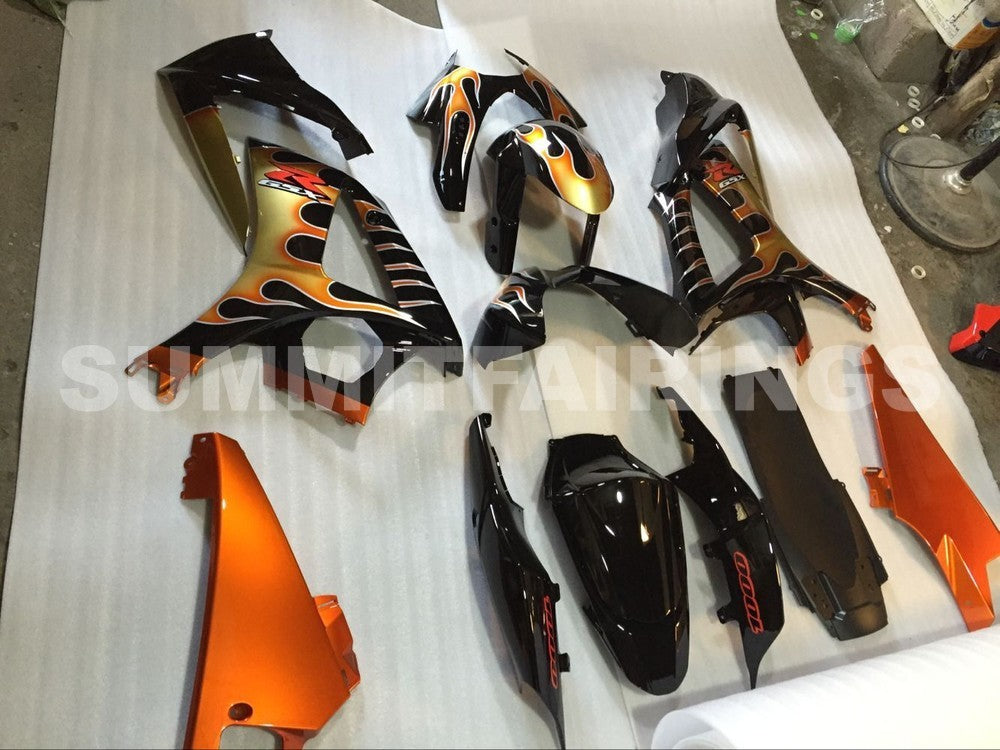 Fairings For Suzuki GSXR 1000 Black & Orange Gold Flame (2007-2008)