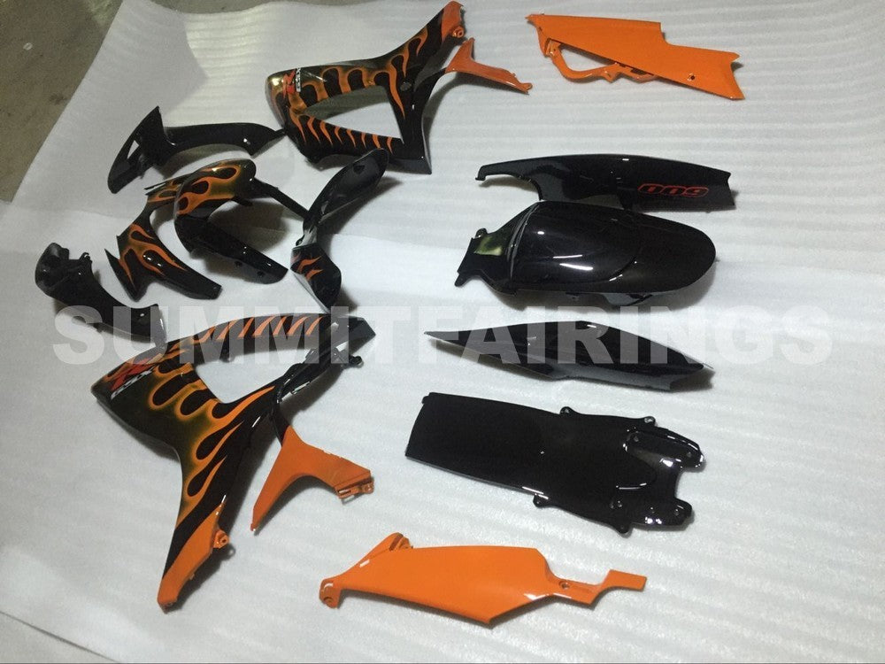 Fairings For Suzuki GSXR 600 750 Black & Orange Gold Flame (2006-2007)