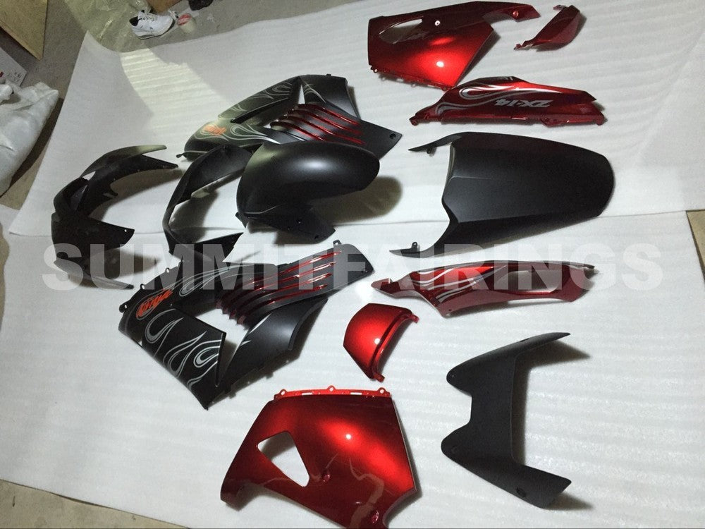 Fairings For Kawasaki ZX-14R, 2006-2011 - Matte Black Silver Flame