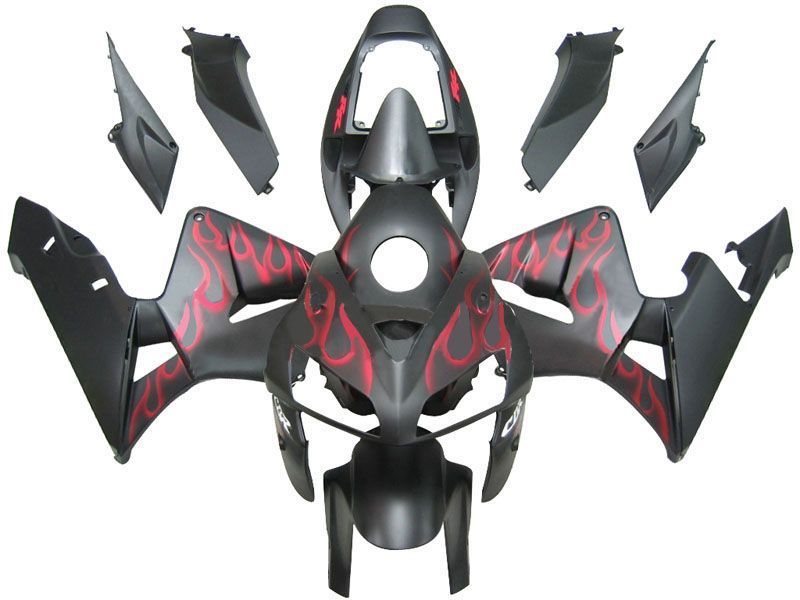 Fairings For Honda CBR 600 RR Matte Black & Red Flame (2005-2006)