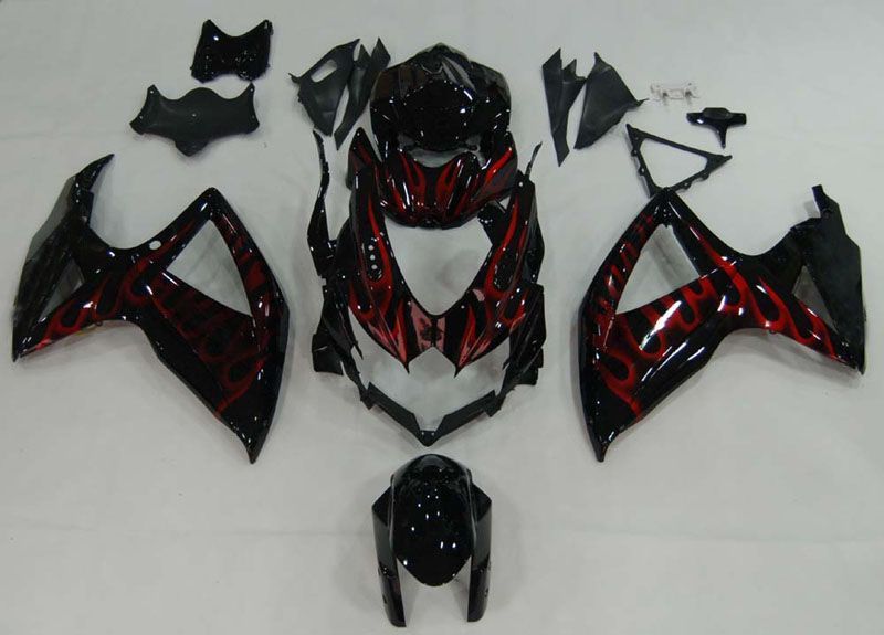 Fairings For Suzuki GSXR 600 750 Black & Red Flame (2008-2009-2010)
