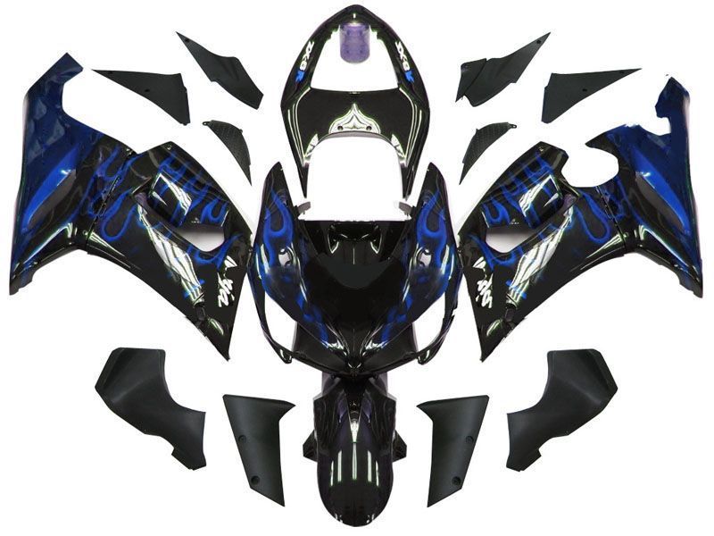 Fairings For Kawasaki ZX6R 636 Black & Blue Flame Ninja (2005-2006)
