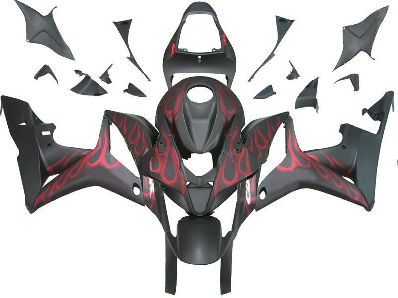 Fairings For Honda CBR 600 RR Matte Black & Red Flame CBR (2007-2008)