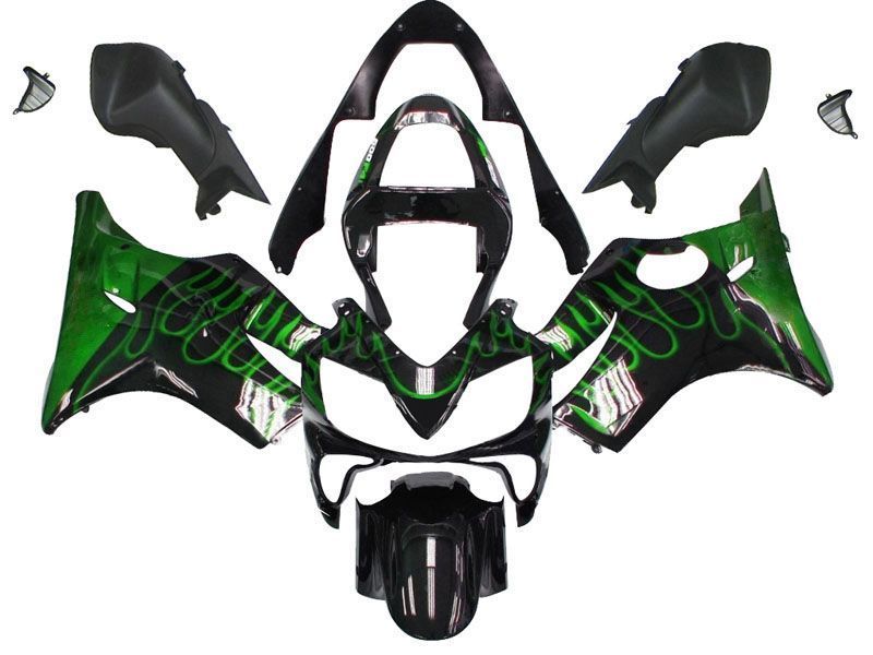 Fairings For Honda CBR 600 F4i Black & Green Flame (2001-2003)