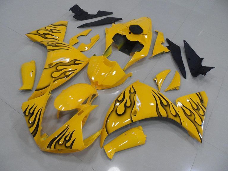 Fairings For Yamaha R1, 2009-2012 - Yellow & Black Flame