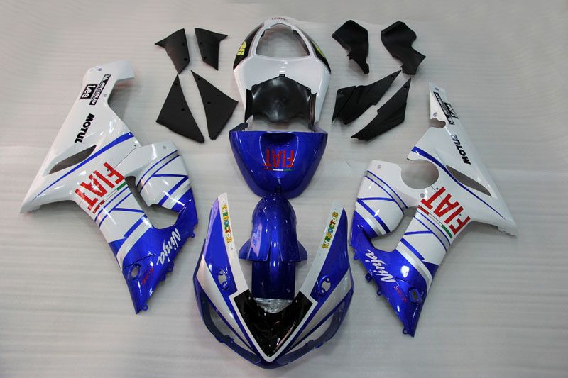 Fairings For Kawasaki ZX6R ZX636 Blue White FIAT (2005-2006)