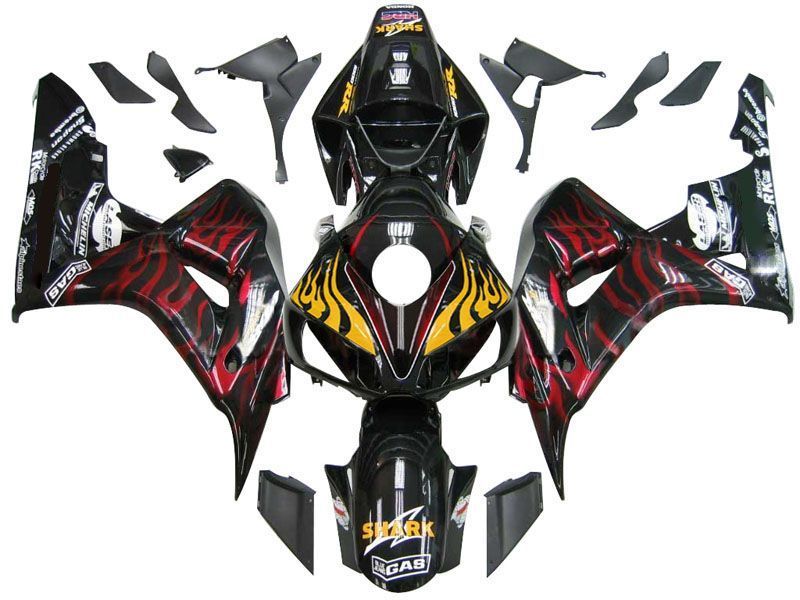 Fairings For Honda CBR 1000 RR Black & Red Flame Shark (2006-2007)
