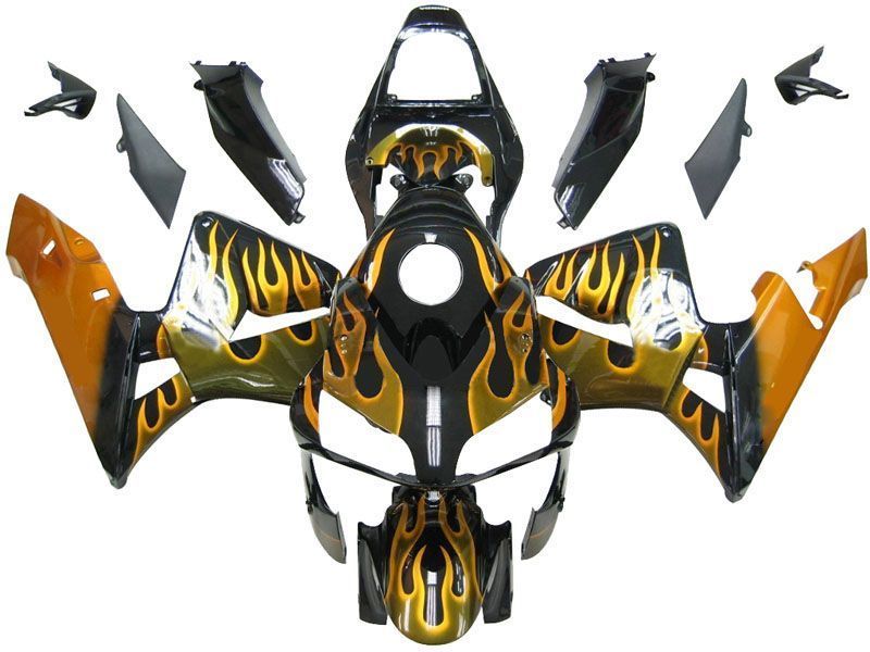 Fairings For Honda CBR 600 RR Black & Gold Flame (2003-2004)