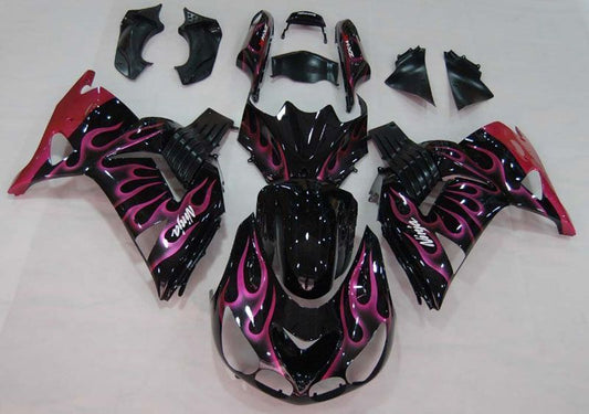 Fairings For Kawasaki ZX14R Black & Purple Flame Ninja  (2006-2011)