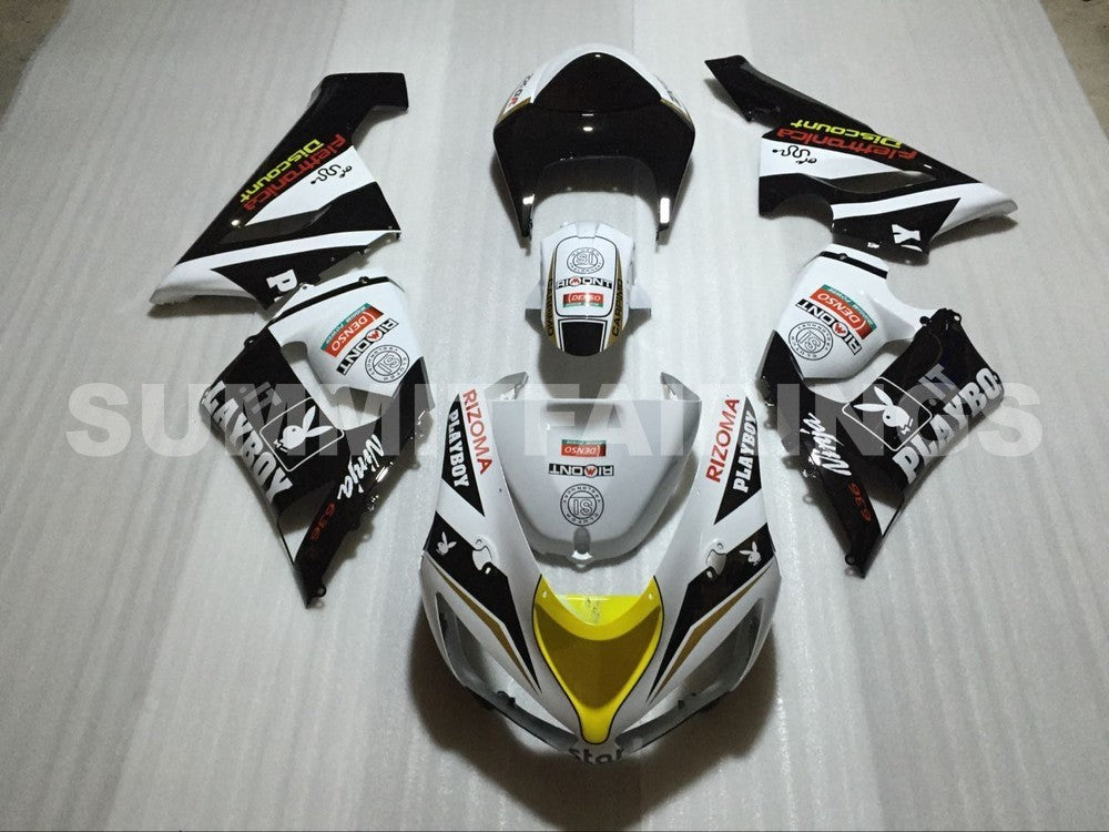 Fairings For Kawasaki ZX6R 636 Black White Yellow (2005-2006)