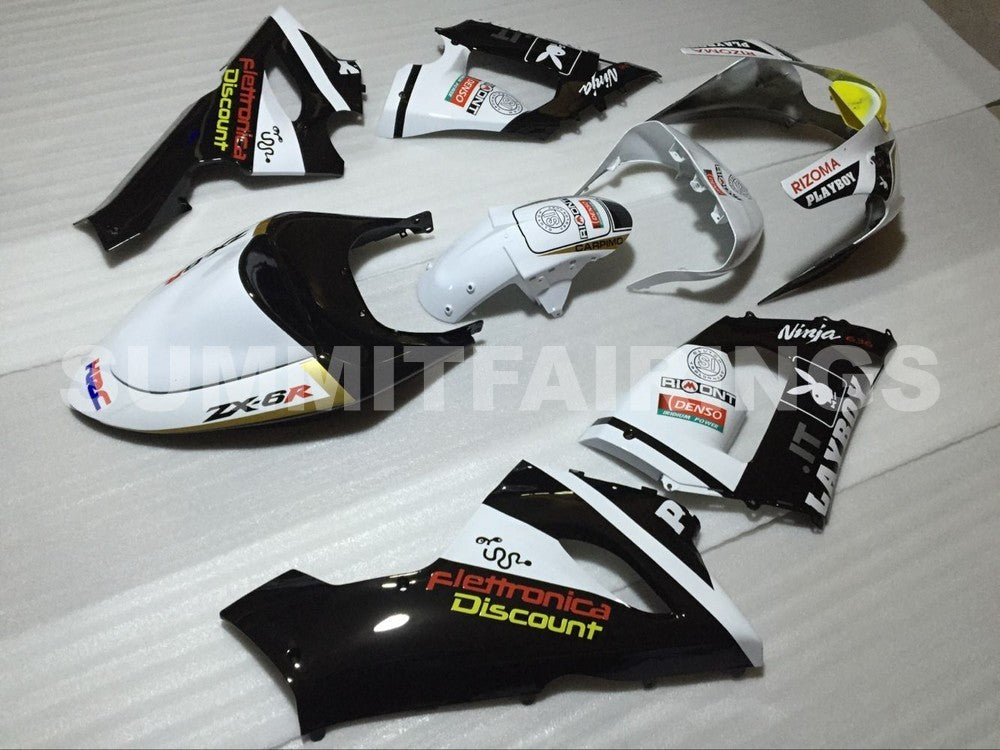 Fairings For Kawasaki ZX6R 636 Black White Yellow (2005-2006)