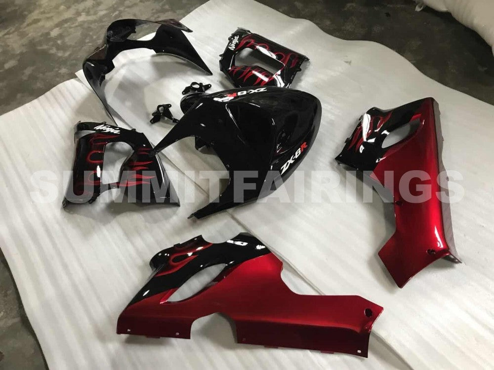 Fairings For Kawasaki ZX6R 636 Black & Red Flame Ninja (2005-2006)