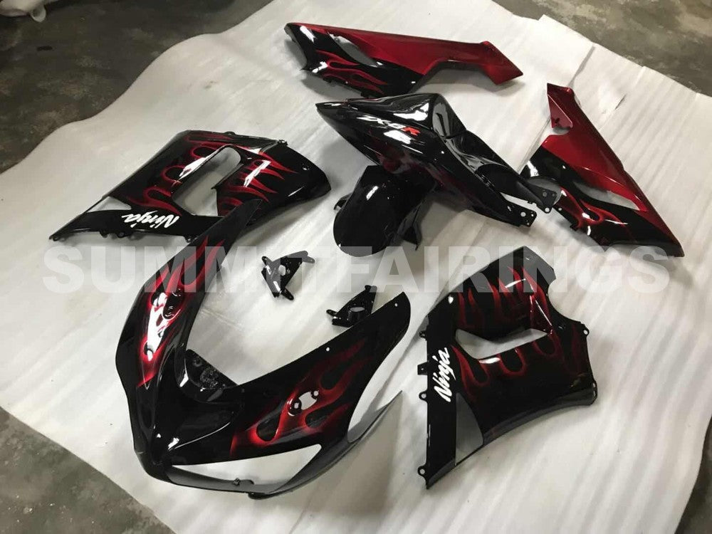 Fairings For Kawasaki ZX6R 636 Black & Red Flame Ninja (2005-2006)