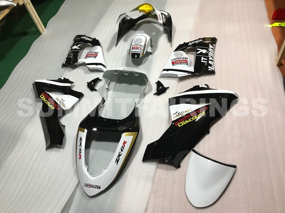 Fairings For Kawasaki ZX6R 636 Black White Yellow (2005-2006)