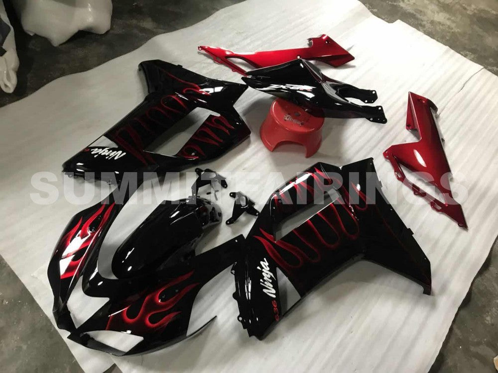 Fairings For Kawasaki ZX6R ZX636 Black & Red Flame Ninja (2007-2008)