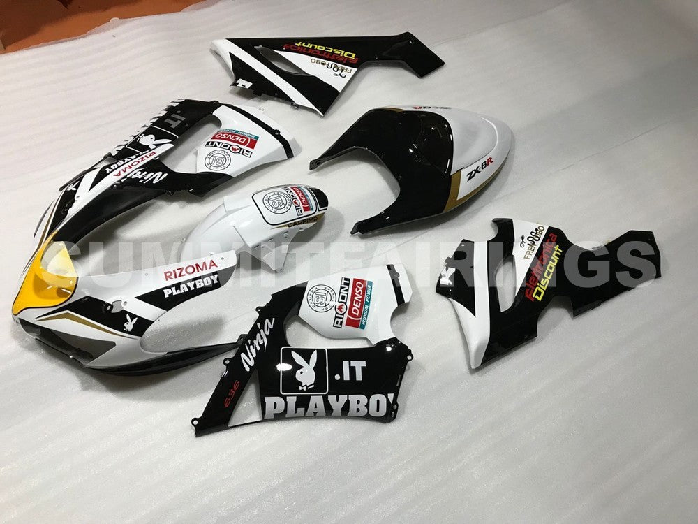 Fairings For Kawasaki ZX6R 636 Black White Yellow (2005-2006)