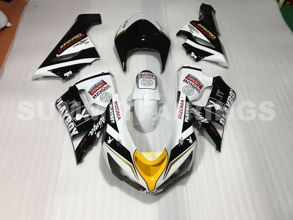 Fairings For Kawasaki ZX6R 636 Black White Yellow (2005-2006)