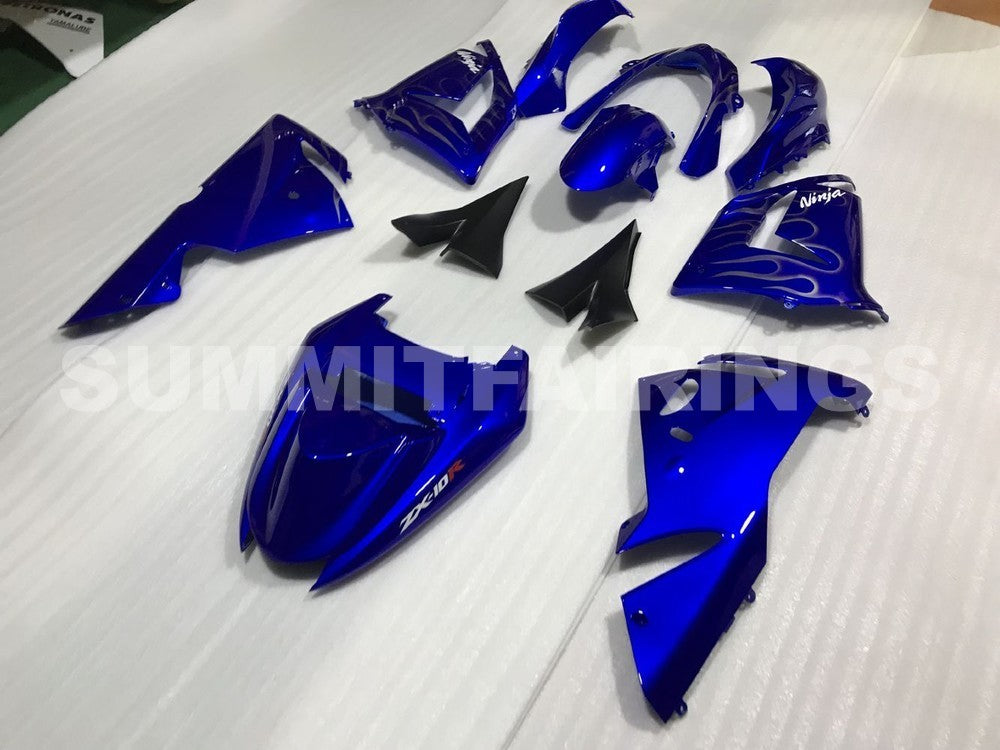 Fairings For Kawasaki Ninja ZX-10R (2004-2005) Blue & Silver Flame