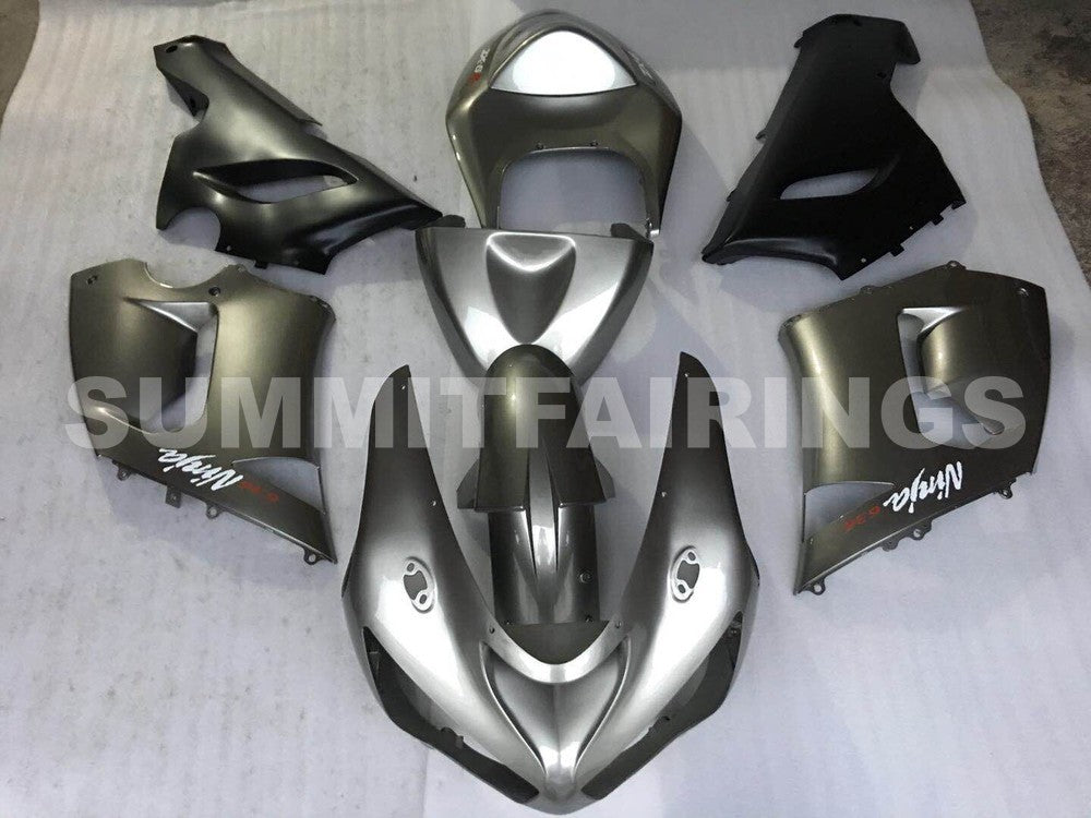 Fairings For Kawasaki ZX6R 636 Matte Silver & Black Ninja (2005-2006)