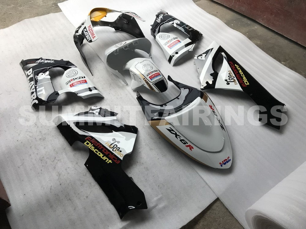 Fairings For Kawasaki ZX6R 636 Black White Yellow (2005-2006)