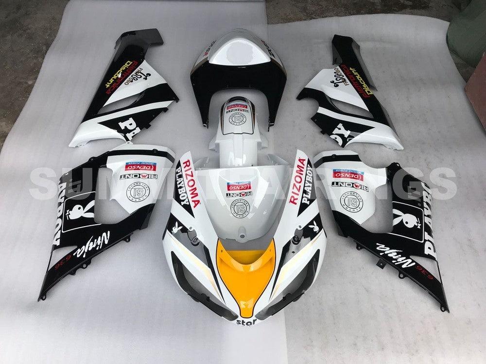 Fairings For Kawasaki ZX6R 636 Black White Yellow (2005-2006)