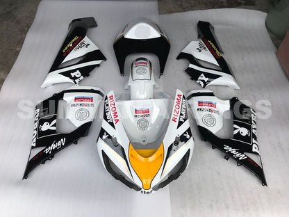 Fairings For Kawasaki ZX6R 636 Black White Yellow (2005-2006)