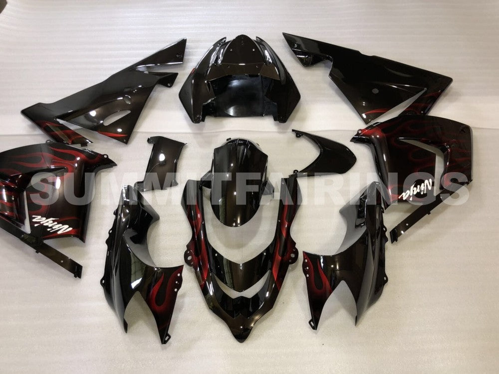 Fairings For Kawasaki ZX 10R Black & Red Flame Ninja (2004-2005)