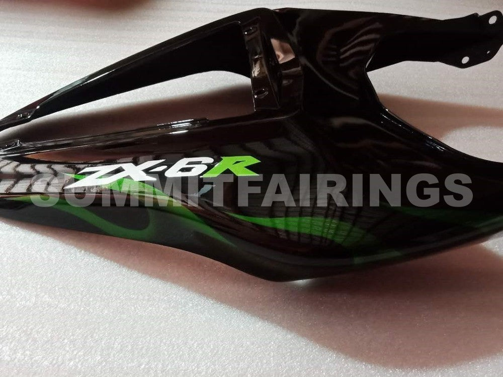 Fairings For Kawasaki ZX6R ZX636 Black & Green Flame Ninja (2007-2008)
