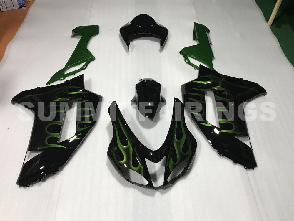 Fairings For Kawasaki ZX6R ZX636 Black & Green Flame Ninja (2007-2008)