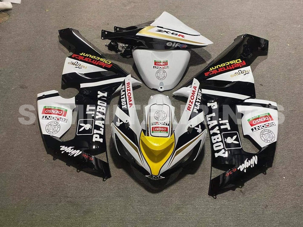 Fairings For Kawasaki ZX6R 636 Black White Yellow (2005-2006)