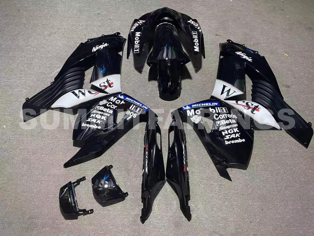 Fairings For Kawasaki ZX14R Black White West Ninja (2006-2011)