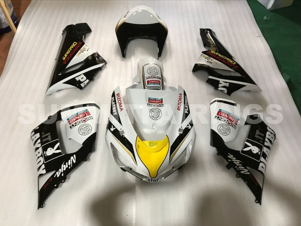 Fairings For Kawasaki ZX6R 636 Black White Yellow (2005-2006)