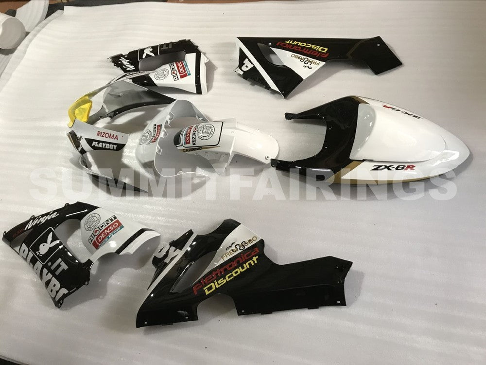 Fairings For Kawasaki ZX6R 636 Black White Yellow (2005-2006