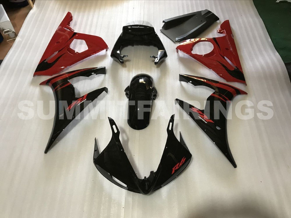 Fairings For Yamaha R6 2003-2004 - Black Red Flame