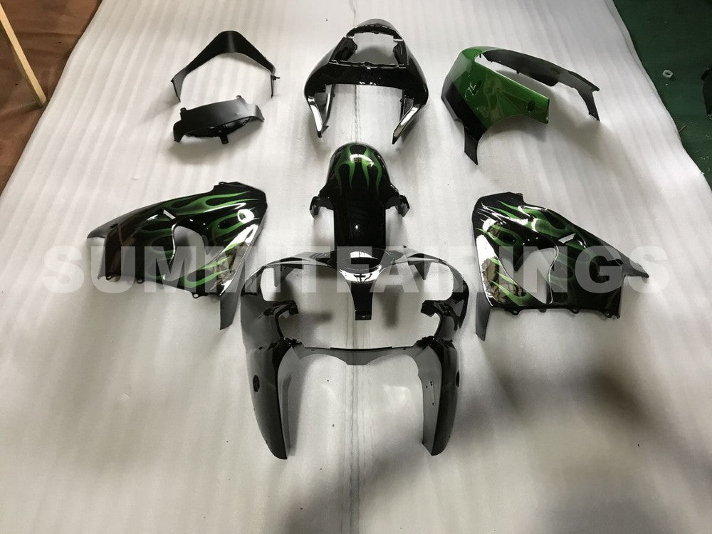 Fairings For Kawasaki ZX9R 2002-2003 Glossy black & Green flame