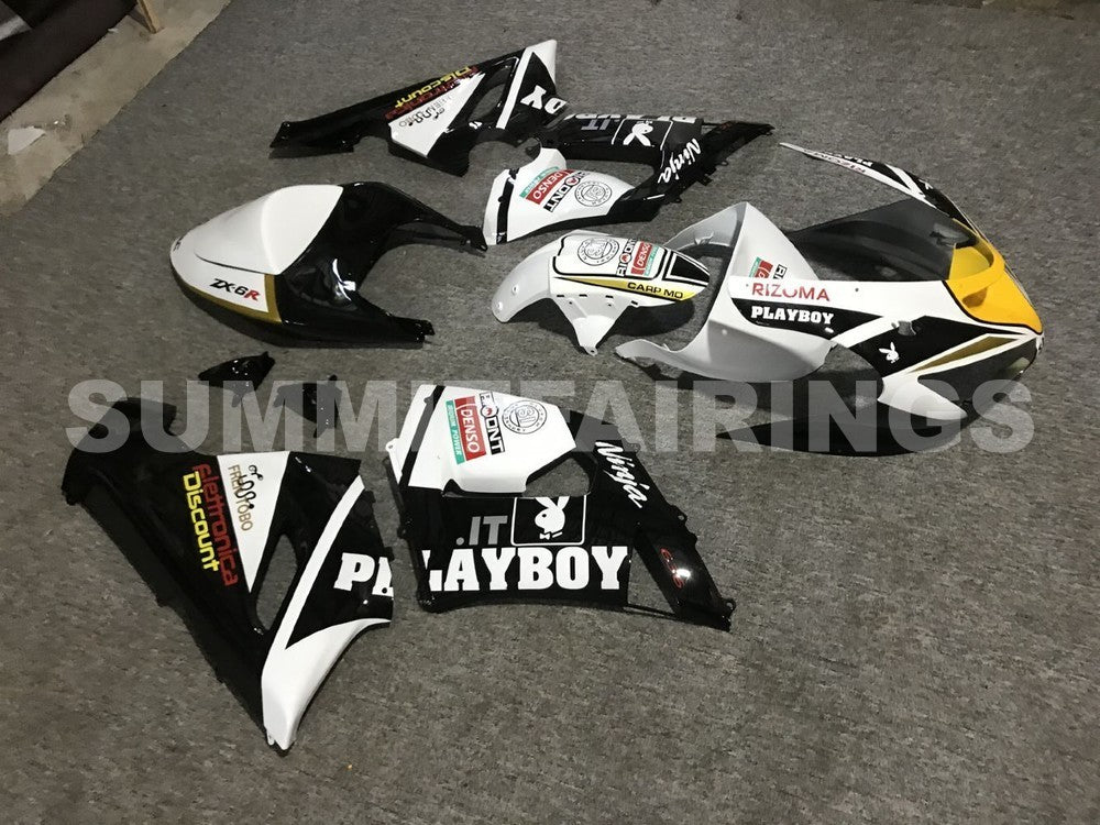 Fairings For Kawasaki ZX6R 636 Black White Yellow (2005-2006)