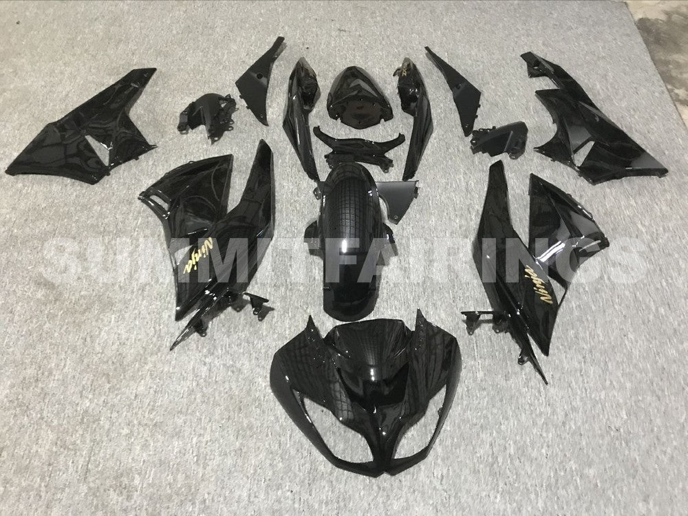 Fairings For Kawasaki ZX-6R, 2009-2012 - All Black with Gold Sticker