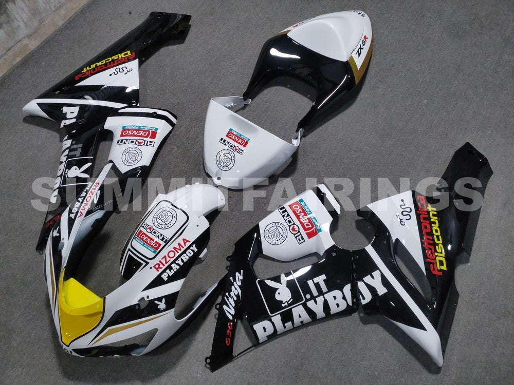 Fairings For Kawasaki ZX6R 636 Black White Yellow (2005-2006)