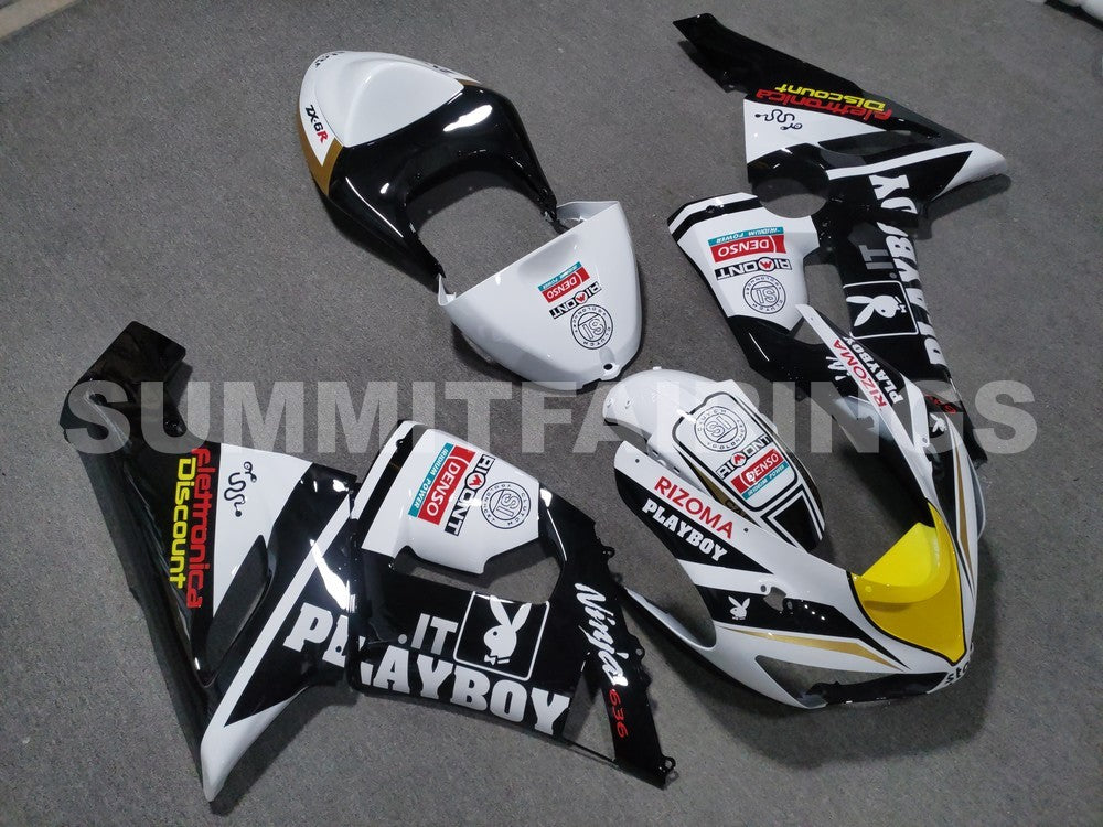 Fairings For Kawasaki ZX6R 636 Black White Yellow (2005-2006)