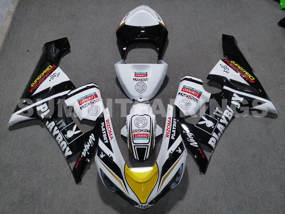 Fairings For Kawasaki ZX6R 636 Black White Yellow (2005-2006)