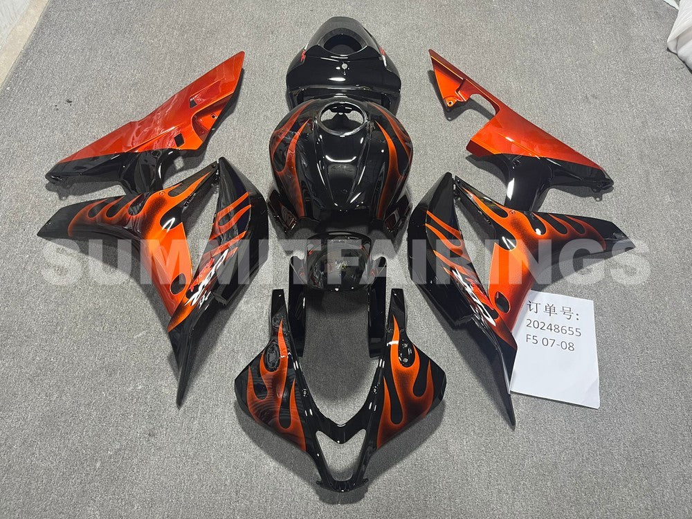 Fairings For Honda CBR 600 RR Black & Orange Flame (2007-2008)