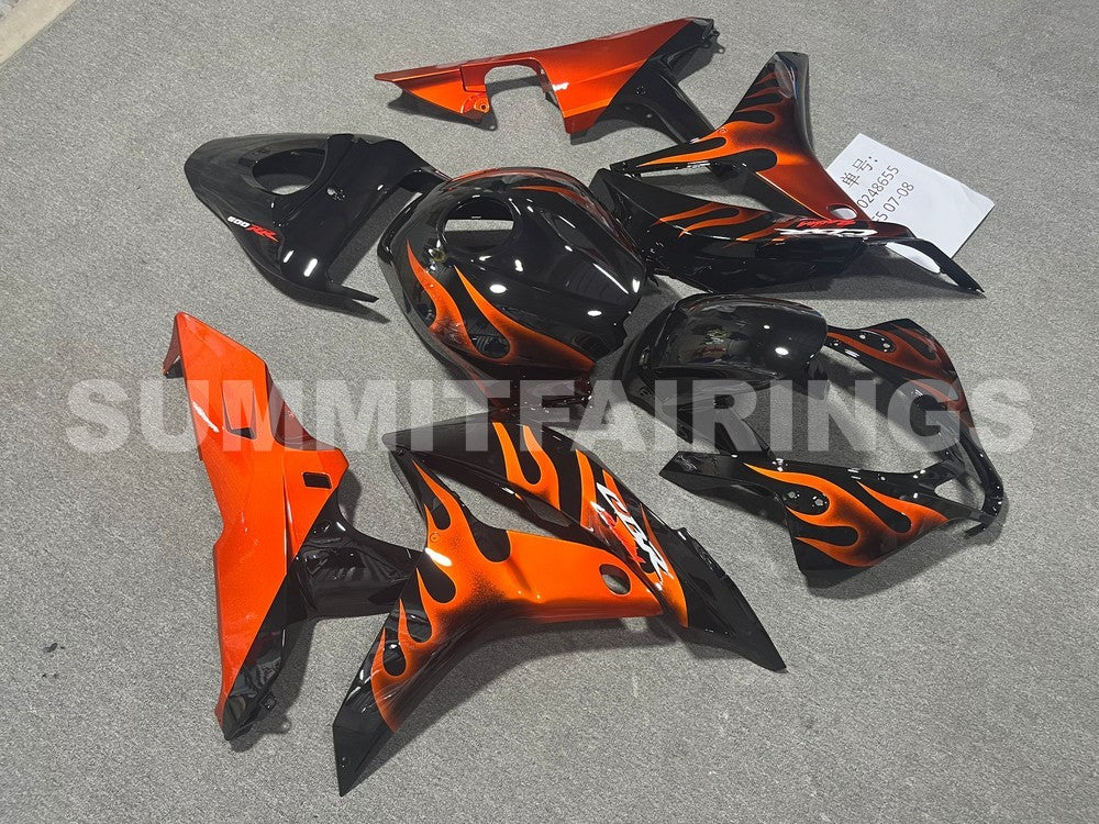 Fairings For Honda CBR 600 RR Black & Orange Flame (2007-2008)