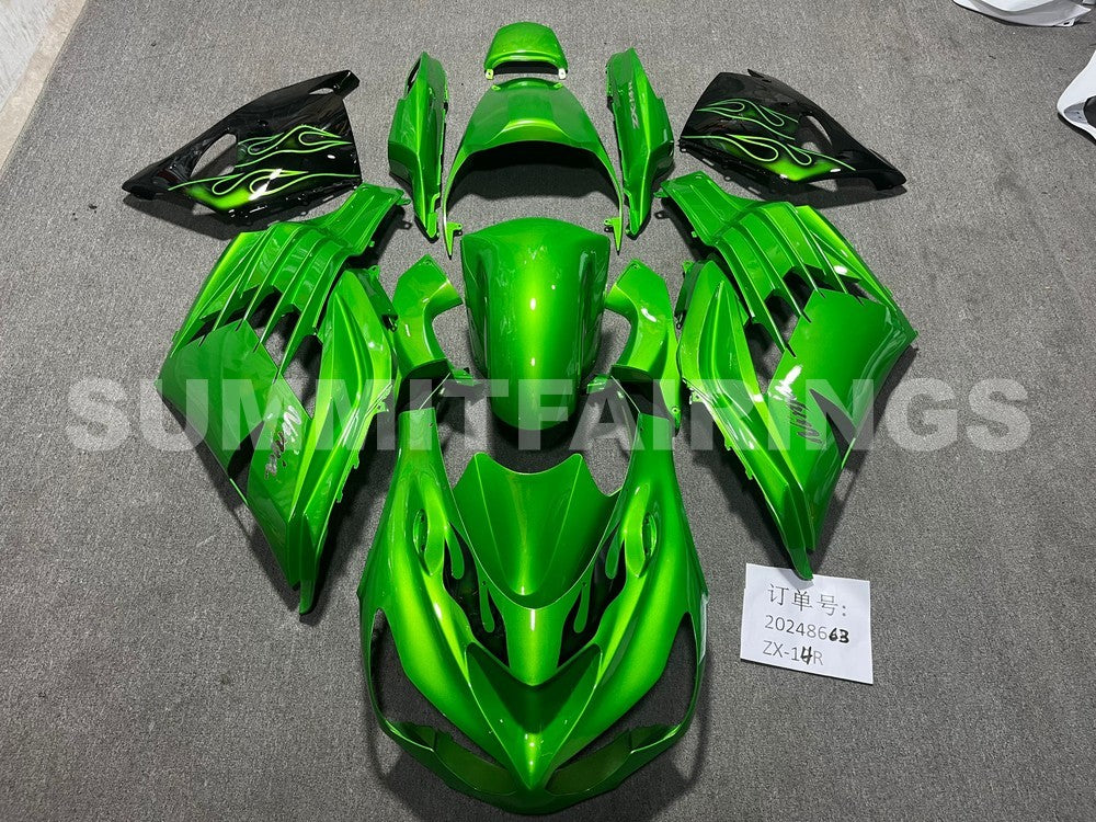 フレーム／FLAME Fairings For Plastics Kawasaki ZX14R Ninja Green Flame (2012-2021